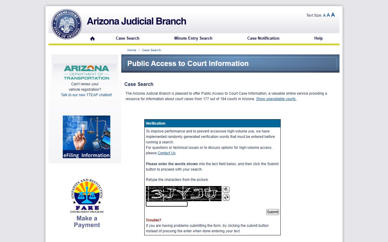 Coconino County court records after arrest Arizona Public Access lookup