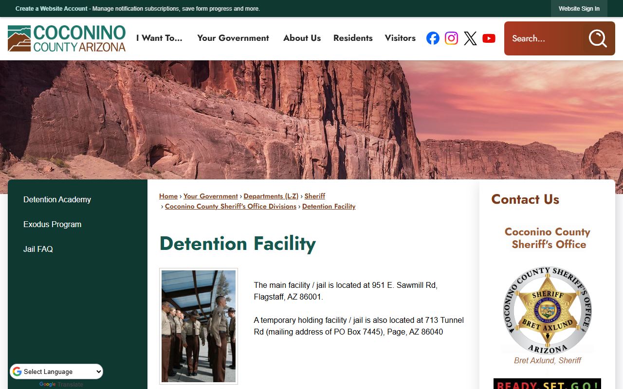 Coconino County inmate population detention facility overview with Flagstaff and Page jail capacity